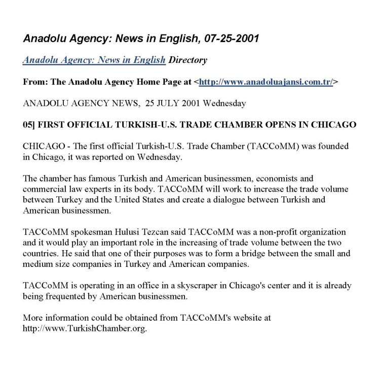 Anadolu Agency article about H Tezcan